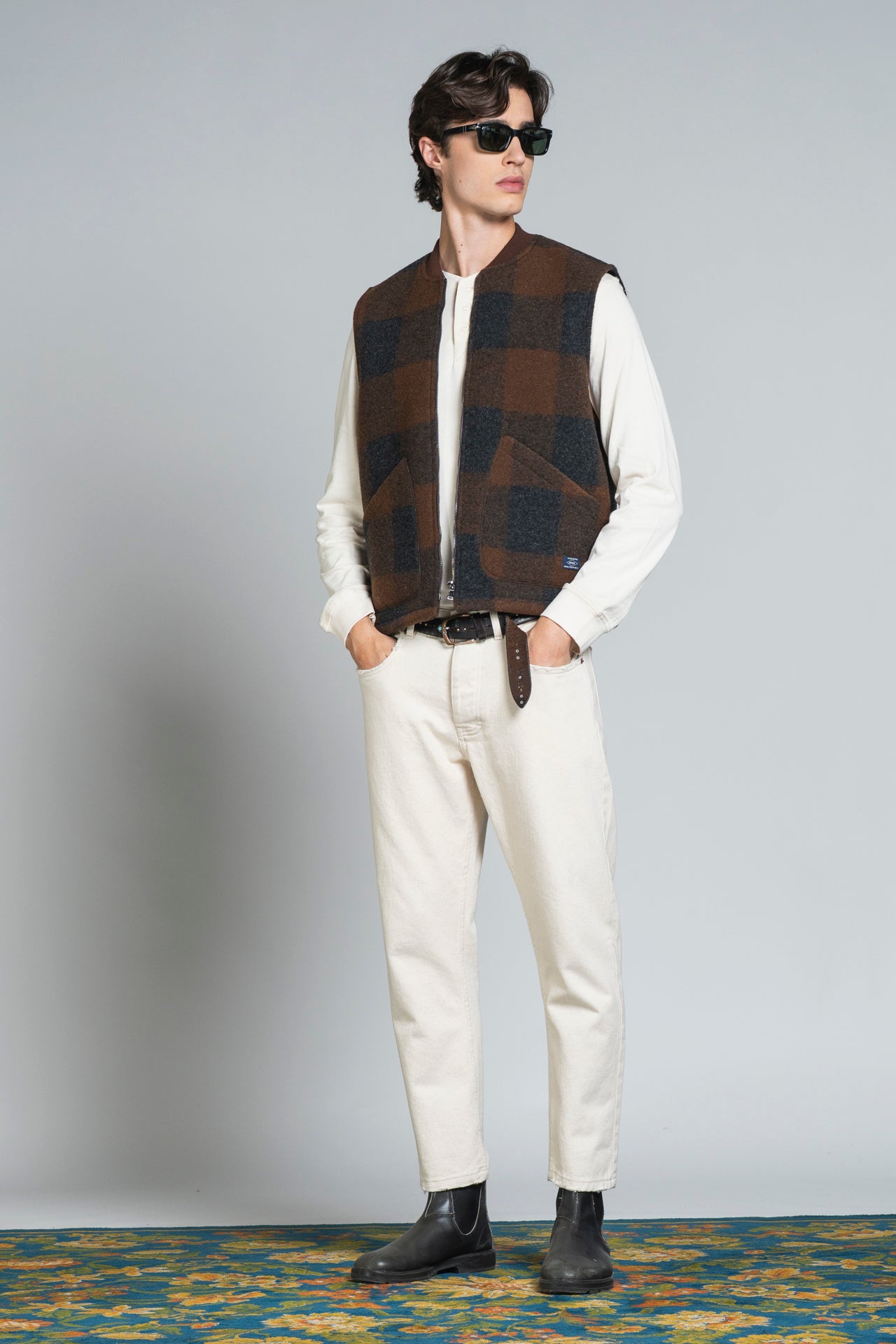 TERRY GILET IN BOILED WOOL CHECK