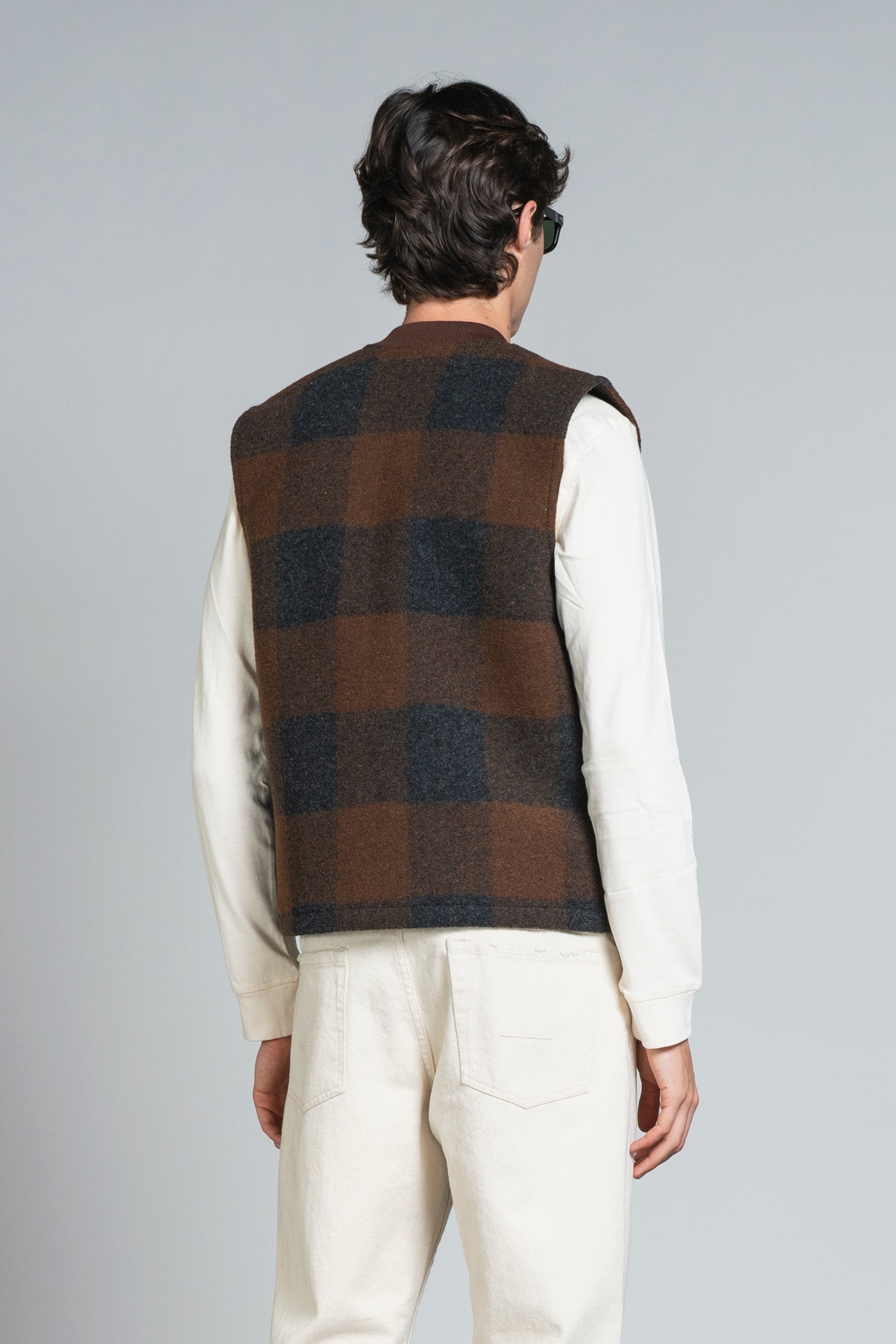 TERRY GILET IN BOILED WOOL CHECK