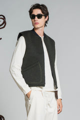 TERRY GILET IN BOILED WOOL HERRIGBONE