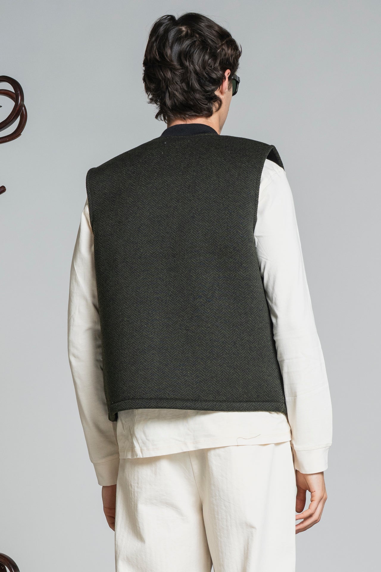 TERRY GILET IN BOILED WOOL HERRIGBONE