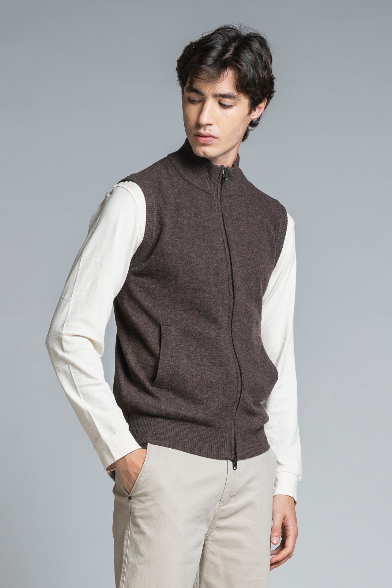 STEFAN CARDIGAN ZIP IN WOOL MERCERIZED
