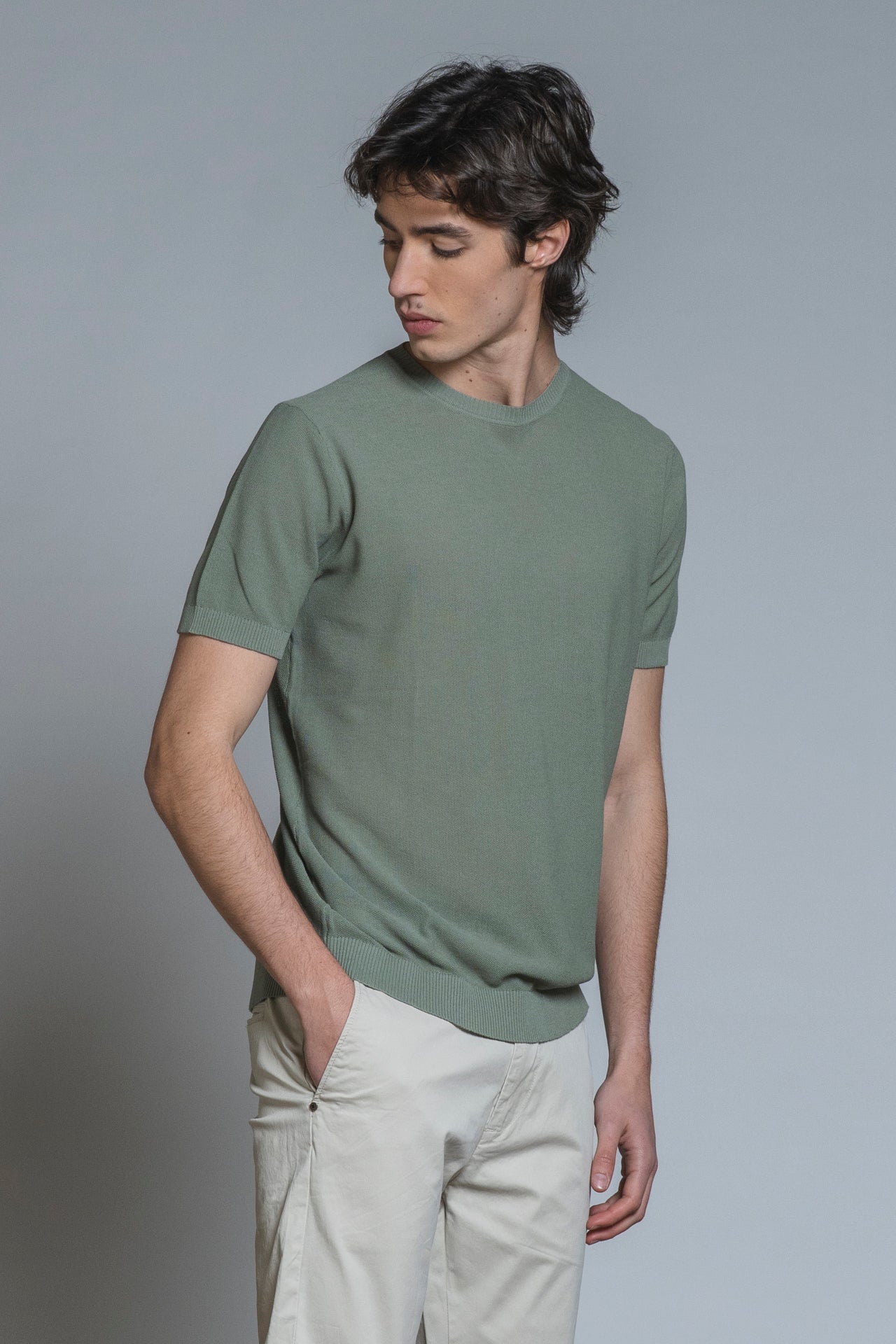 SAMUEL SWEATER ROUND NECK IN COTTON CREPE