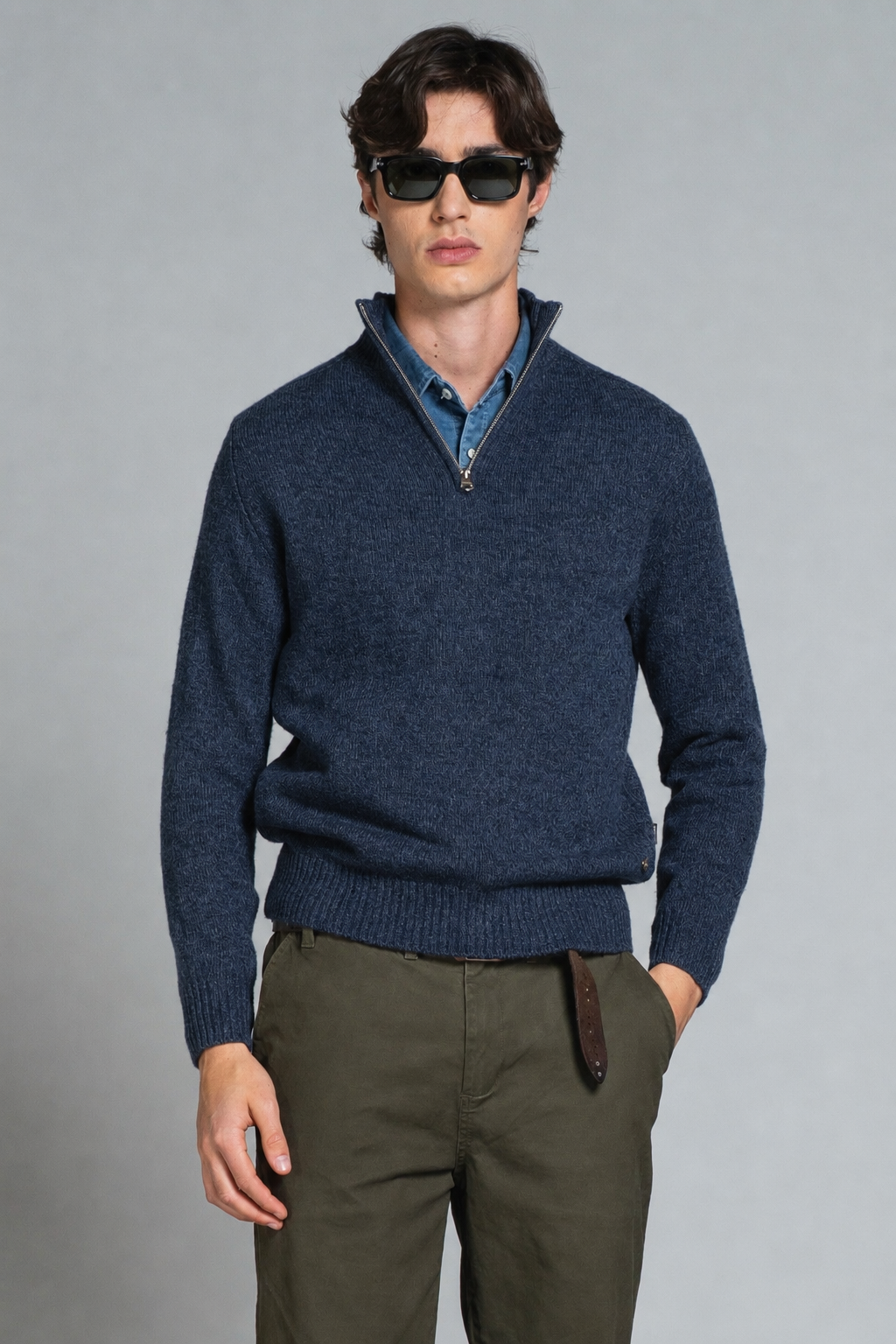 ADAM TURTLENECK ZIP IN MOULINE'