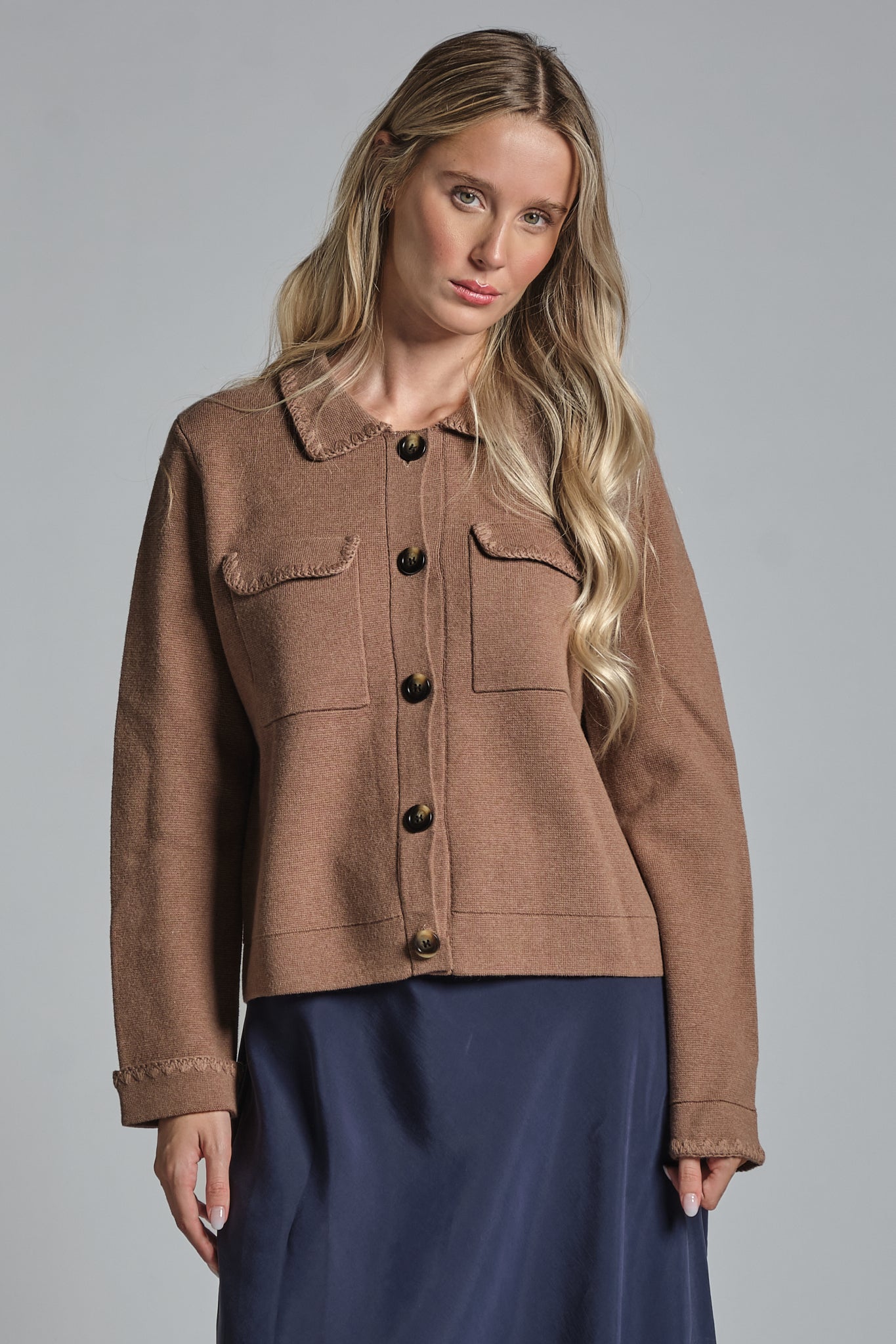 GALET SHIRT CARDIGAN IN MIXED WOOL