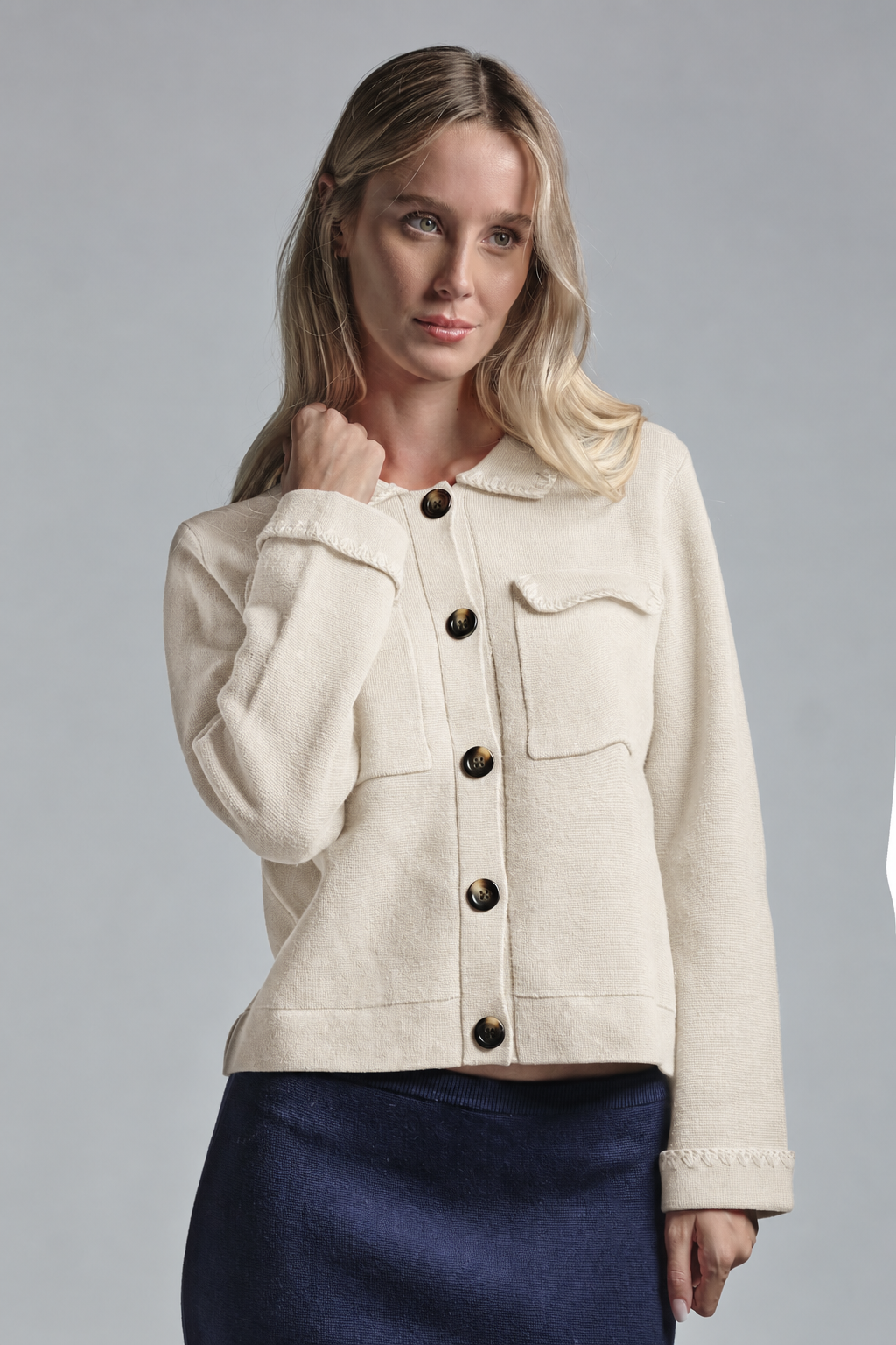 GALET SHIRT CARDIGAN IN MIXED WOOL