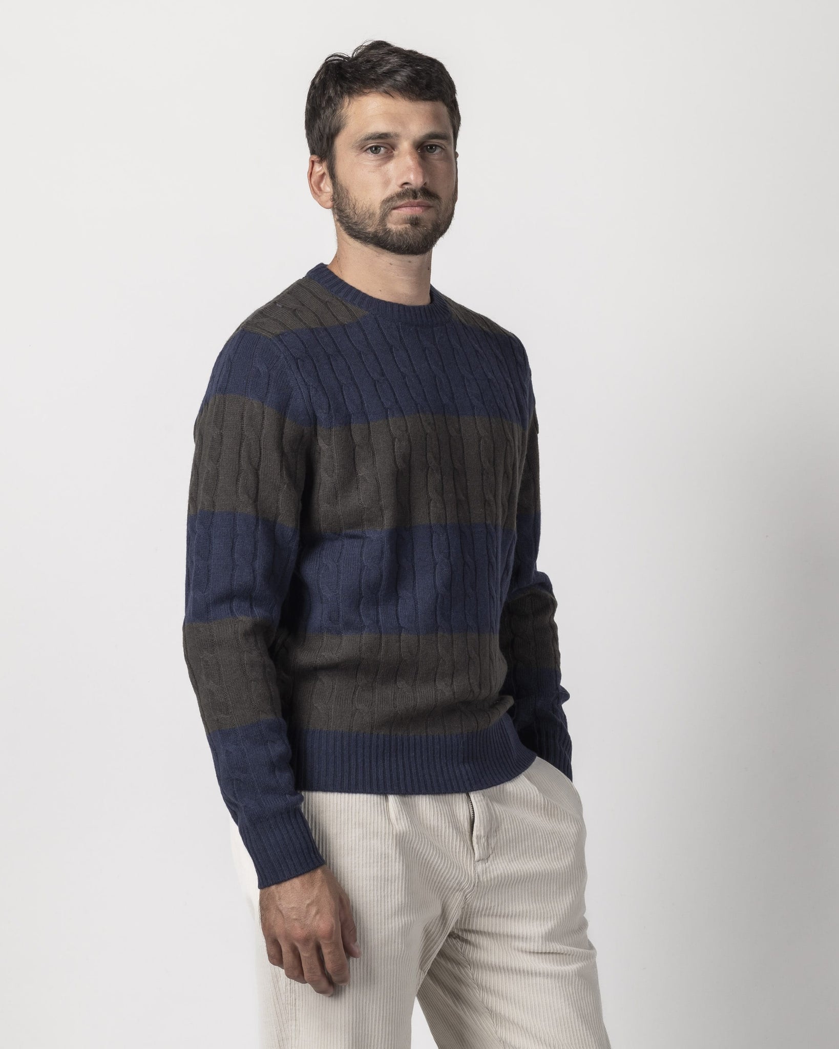 PULLOVER TRECCE MISTO LANA A RIGHE