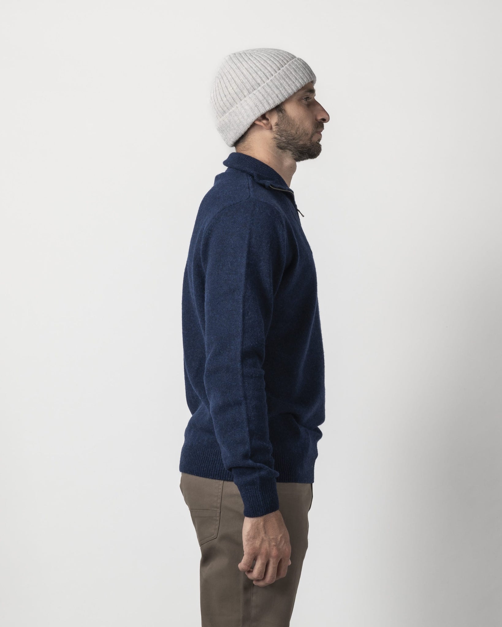WOOL MIXED HALF ZIP HIGH NECK PULLOVER 