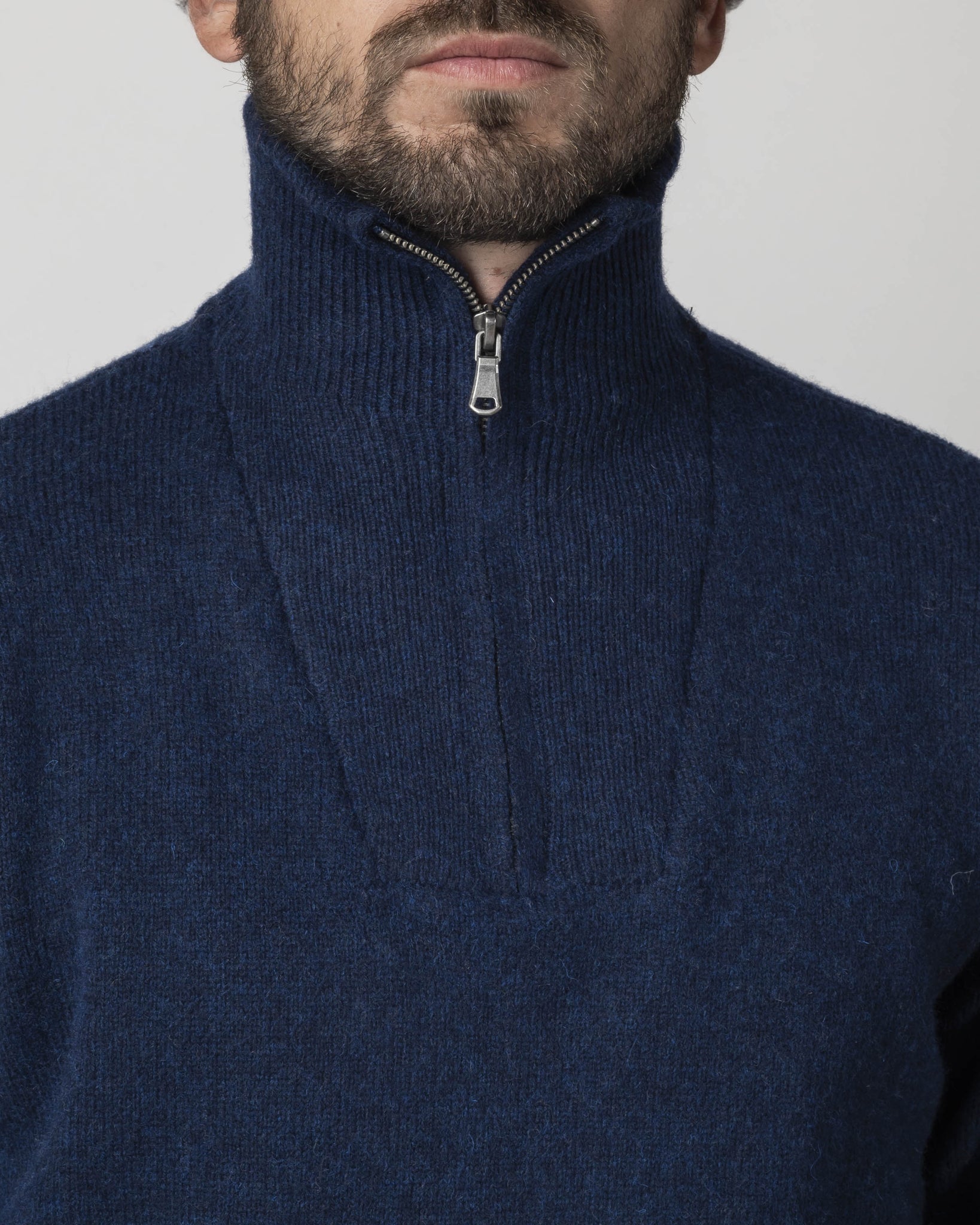 WOOL MIXED HALF ZIP HIGH NECK PULLOVER 