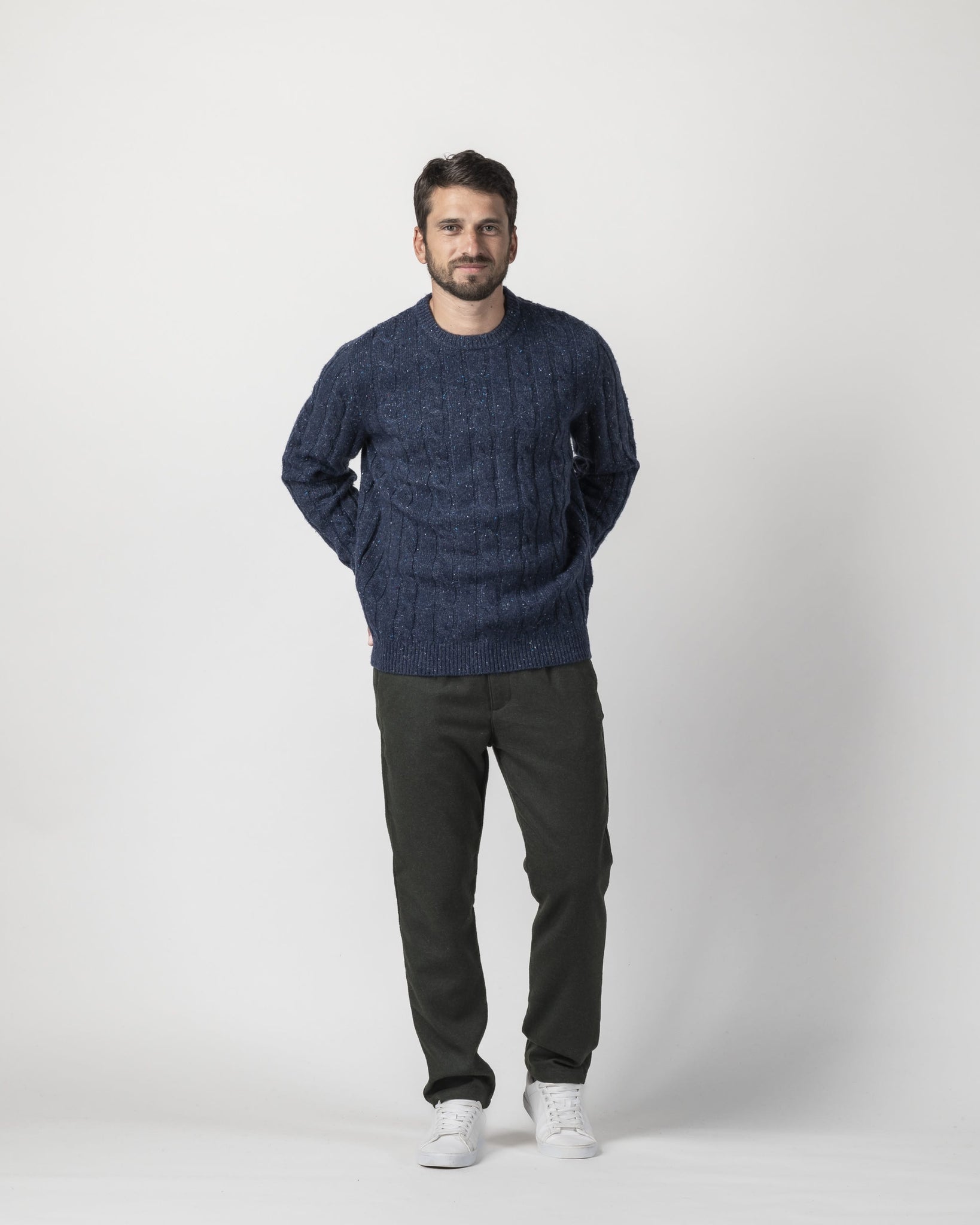 PULLOVER MISTO LANA BOTTONATO CON TRECCIA ALL OVER