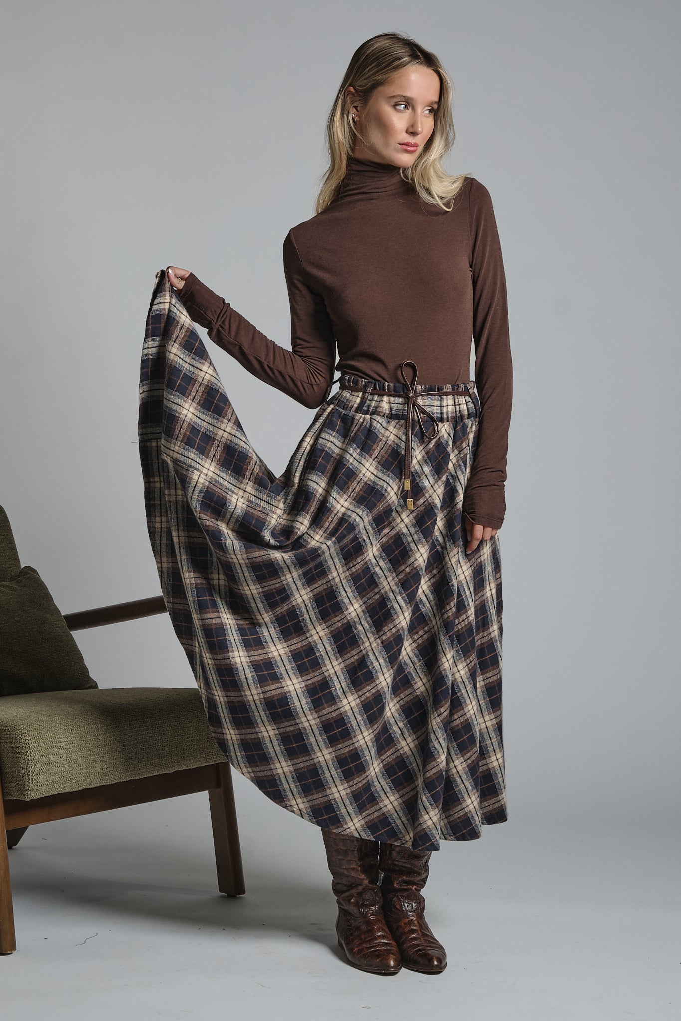 ZELIE LONG SKIRT IN MIXED COTTON