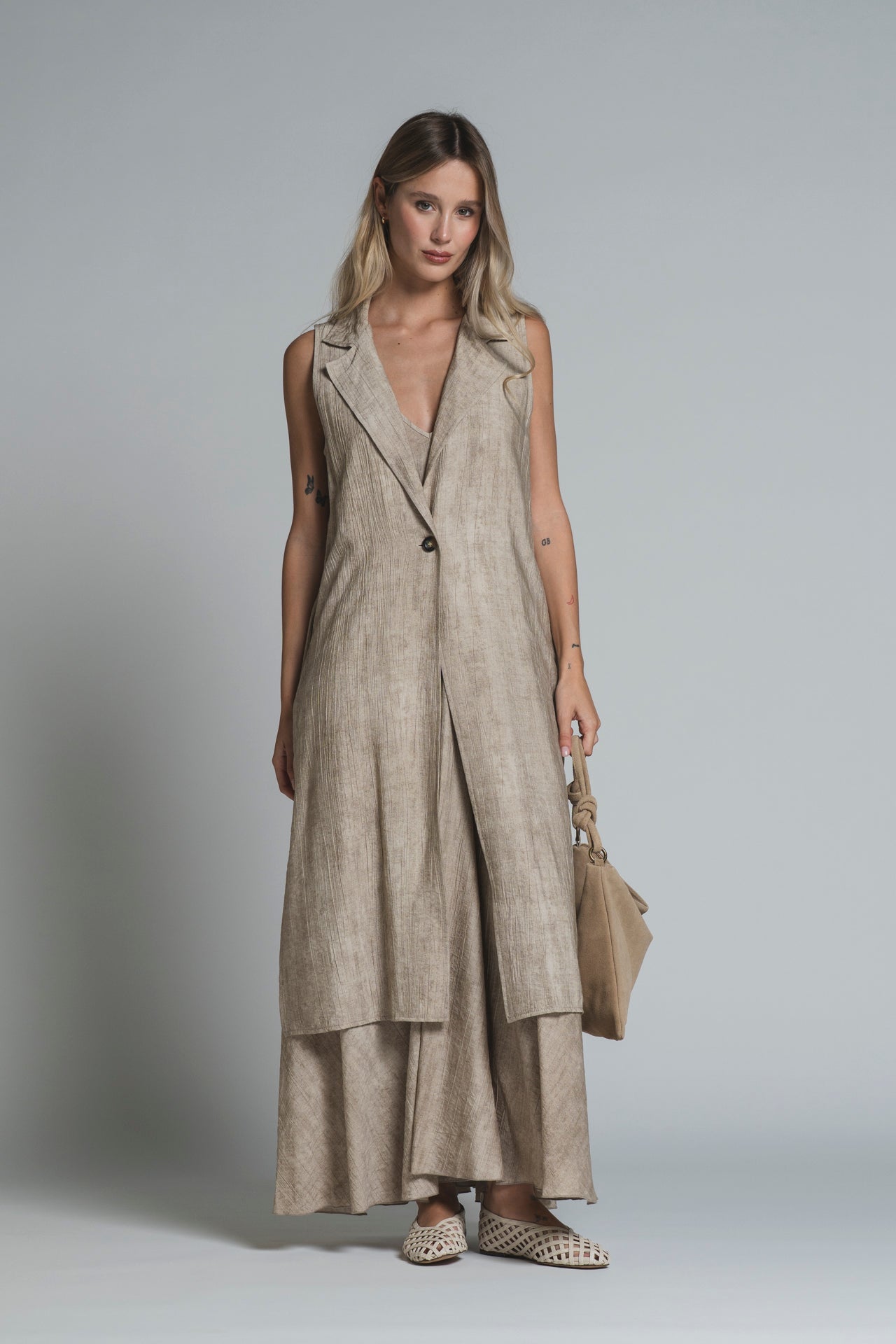 JENNY LONG GILET IN MIXED RAYON