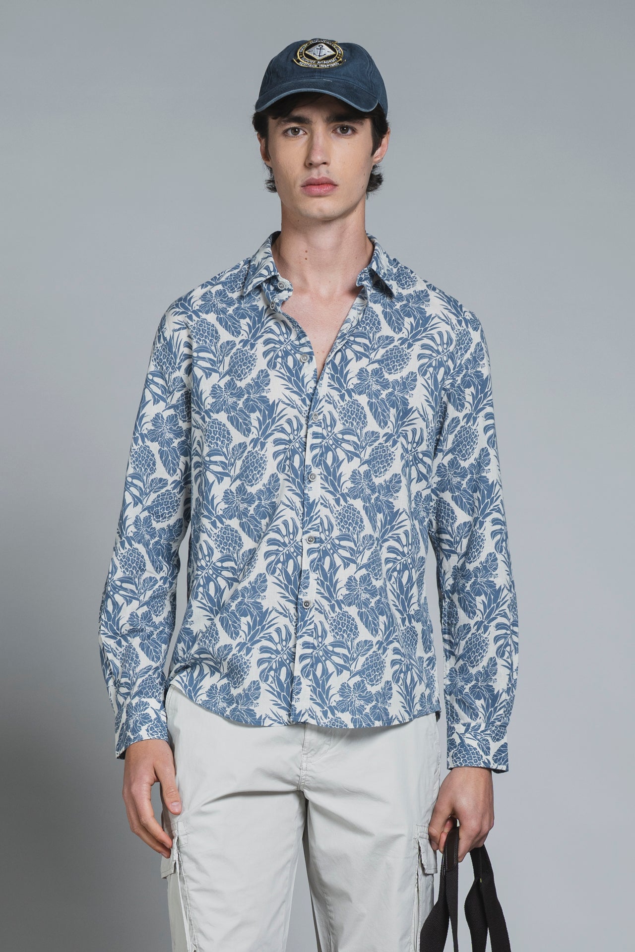 LUIS SHIRT ITALIAN COLLAR MIXED LINEN