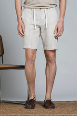 NILS CHINO SHORT IN MIXED LINEN STRIPE
