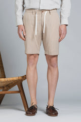 NILS CHINO SHORT IN MIXED LINEN STRIPE