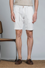 NILS CHINO SHORT IN MIXED LINEN STRIPE