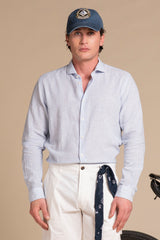 RILEY FRENCH COLLAR IN MIXED LINEN STRIPE