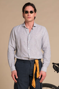 RILEY FRENCH COLLAR IN MIXED LINEN STRIPE
