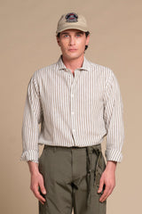 RILEY FRENCH COLLAR IN MIXED LINEN STRIPE