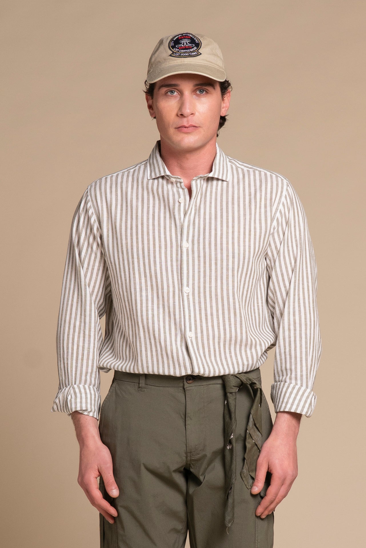 RILEY FRENCH COLLAR IN MIXED LINEN STRIPE