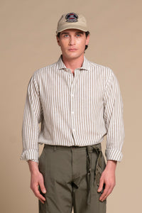 RILEY FRENCH COLLAR IN MIXED LINEN STRIPE