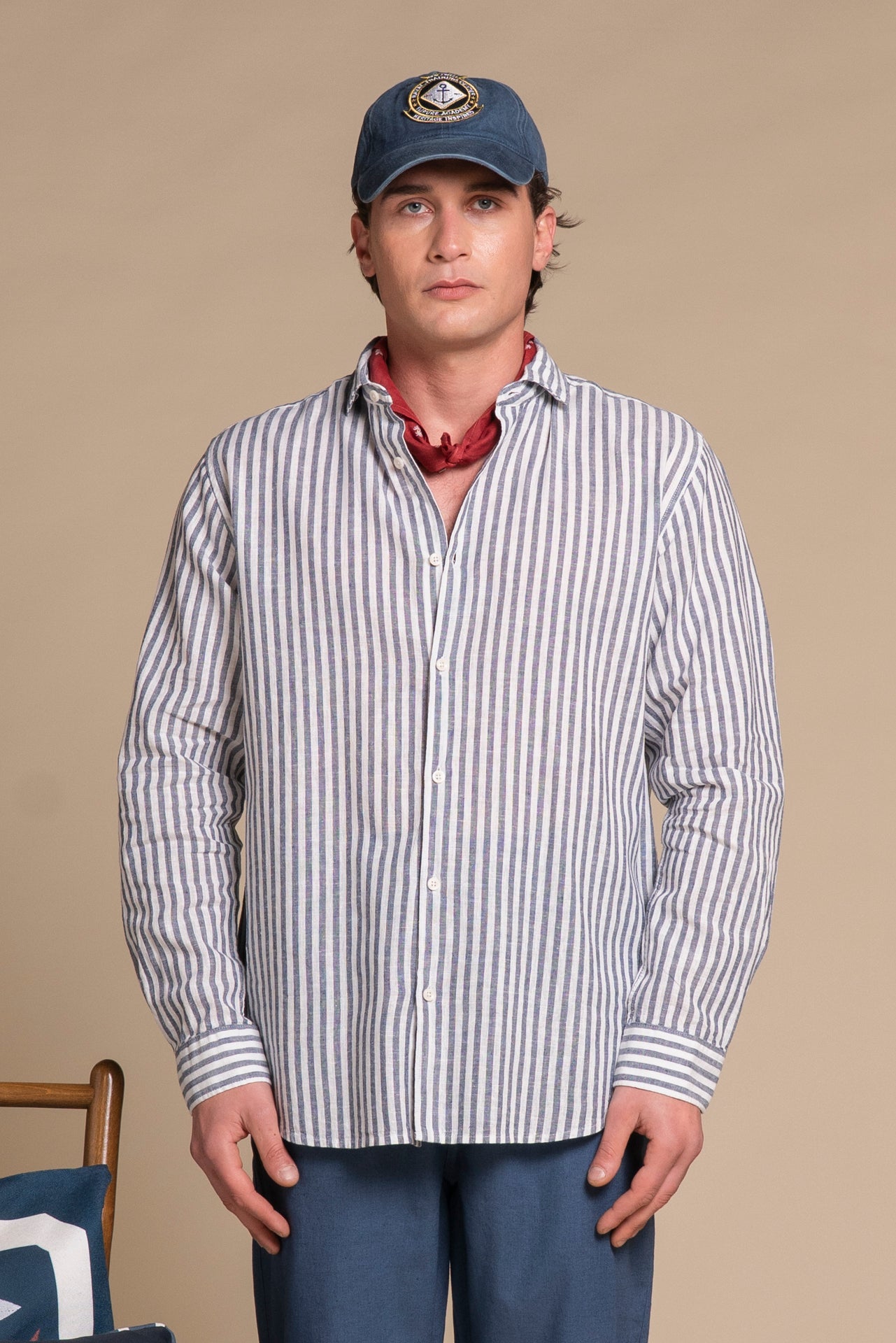 RILEY FRENCH COLLAR IN MIXED LINEN STRIPE
