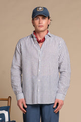 RILEY FRENCH COLLAR IN MIXED LINEN STRIPE