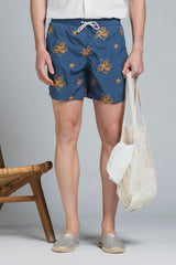 RIO BOTANIC SWIM TRUNK IN PONJI WITH EMBROIDERY