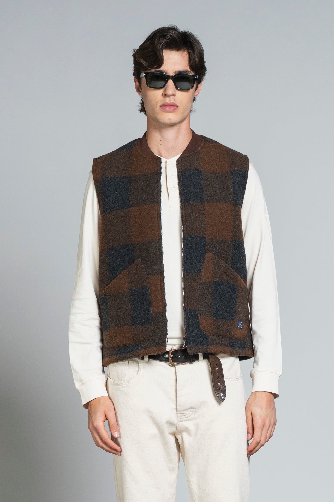 TERRY GILET IN BOILED WOOL CHECK