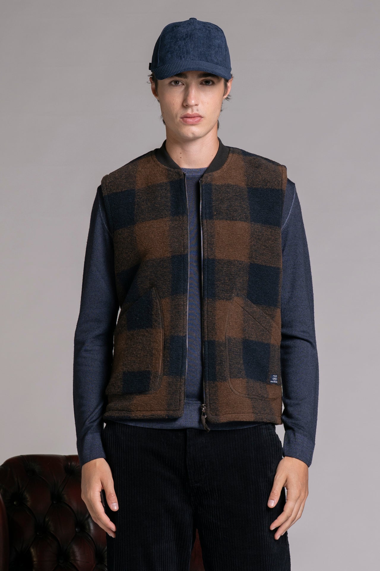 TERRY GILET IN BOILED WOOL CHECK