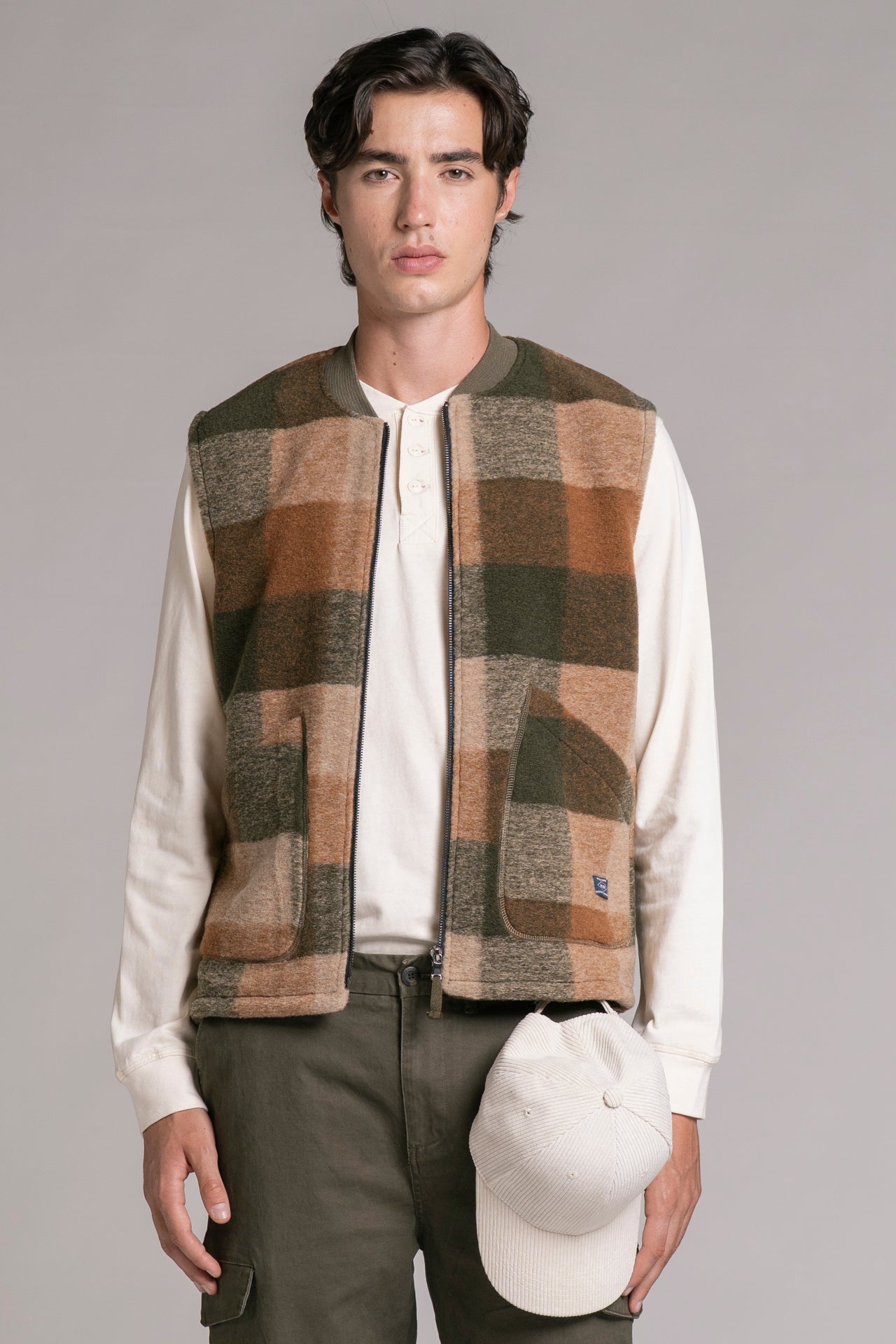 TERRY GILET IN BOILED WOOL CHECK