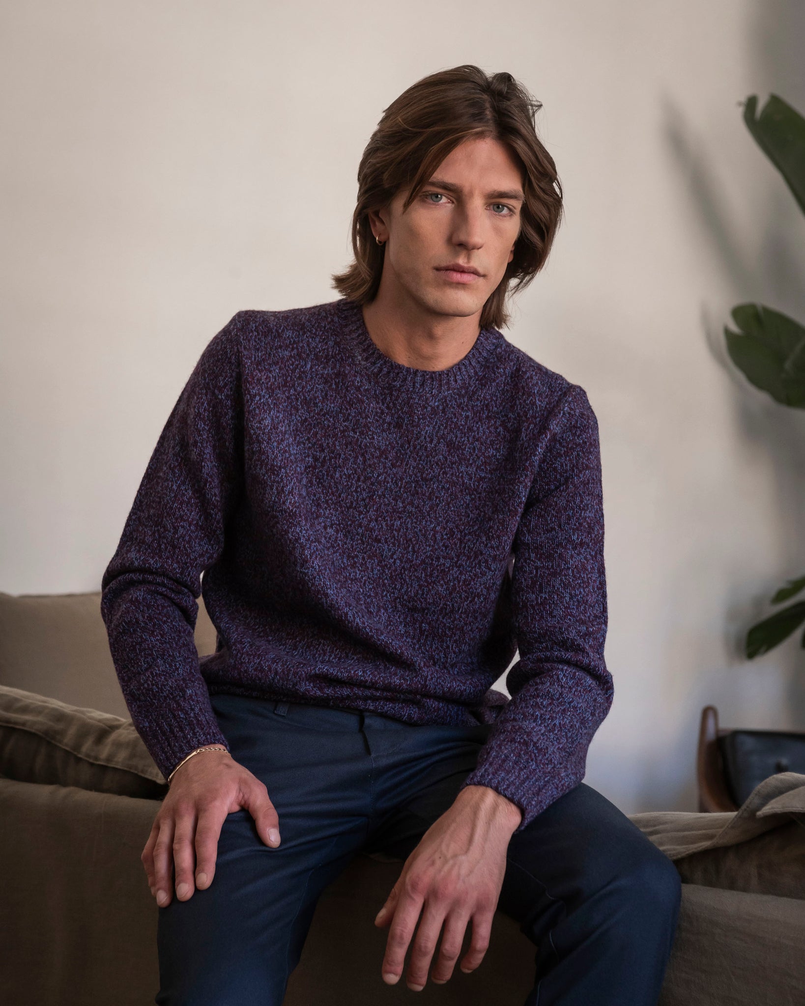 PULLOVER GIROCOLLO IN MOULINE'
