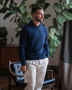 WOOL MIXED HALF ZIP HIGH NECK PULLOVER 