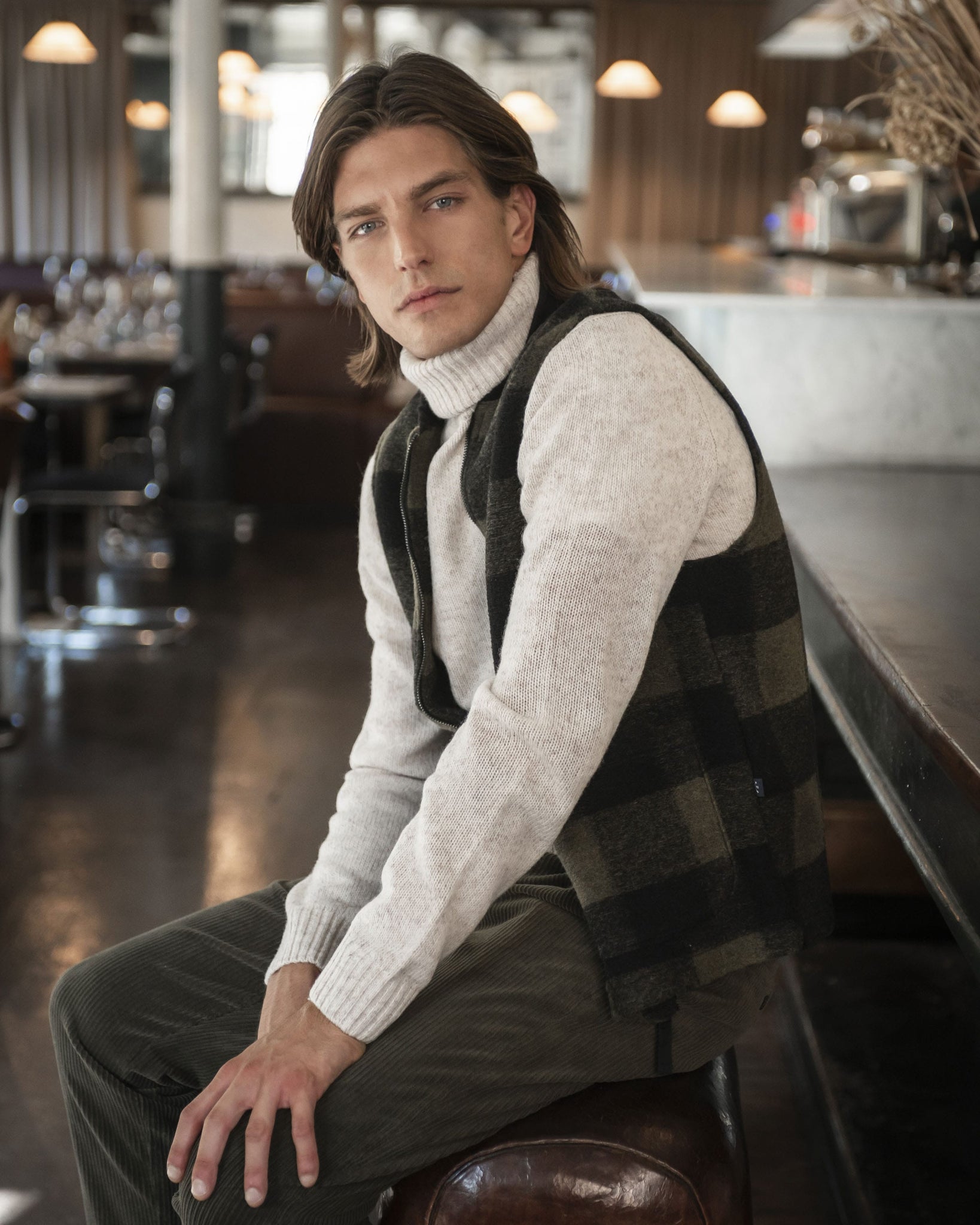 GILET MISTO LANA CHECK