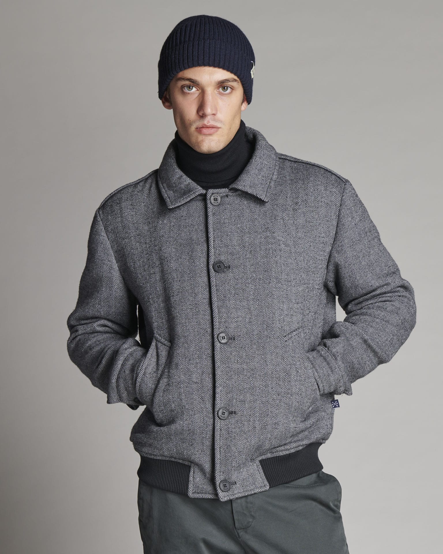 HERRINGBONE FABRIC BOMBER